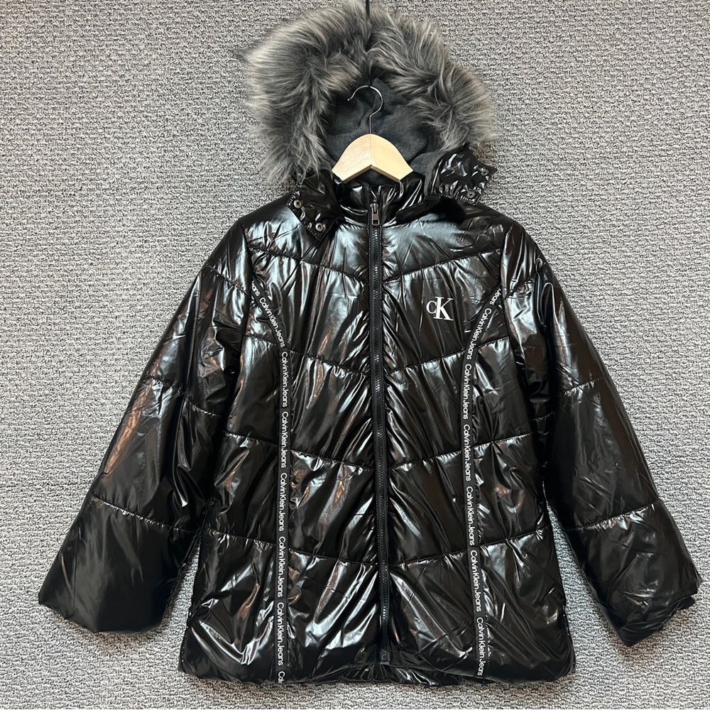 Calvin Klein Jeans Girls' black Hooded Winter jacket size XL NWT